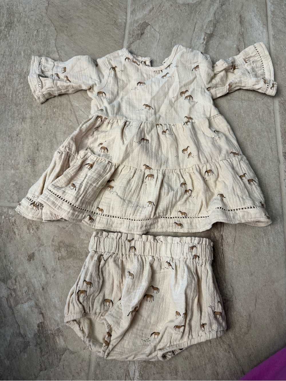 Quincy Mae Dress with Bloomers Neutral Horse 6-12 months